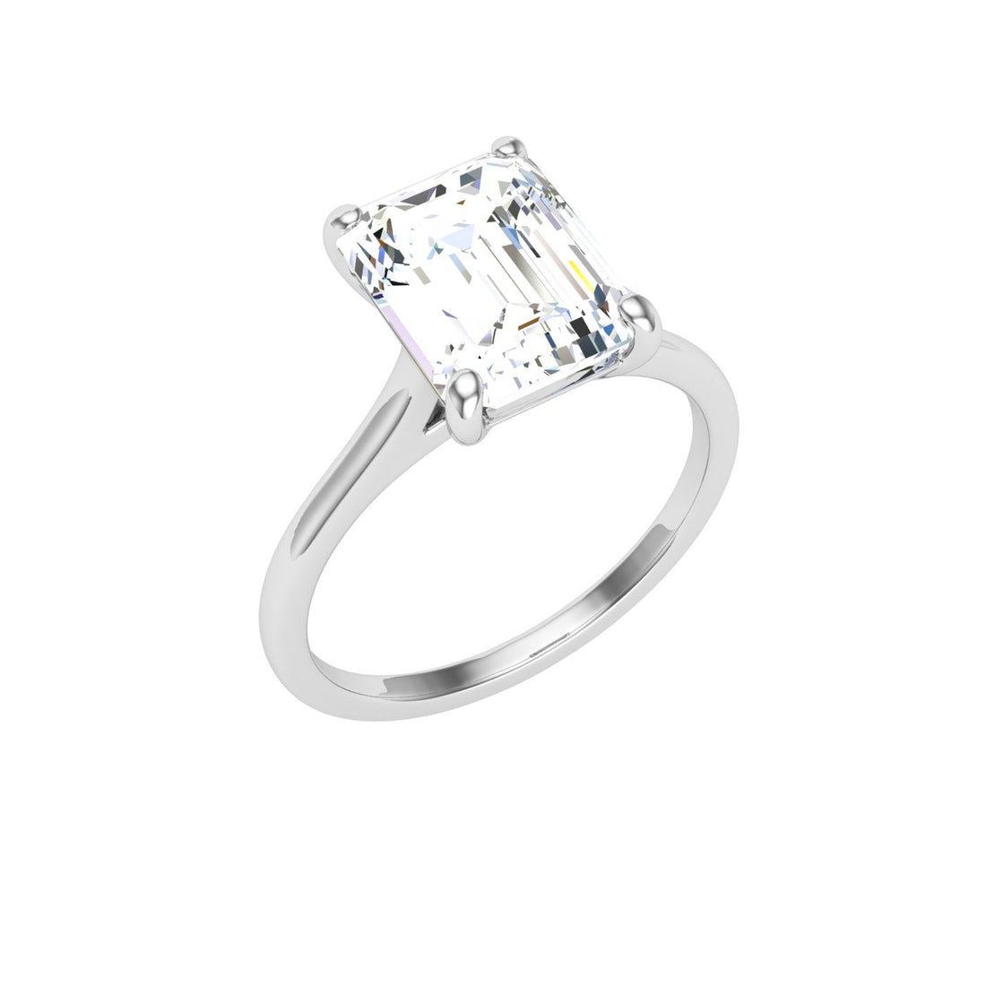 Shimmer Emerald Cut Solitaire Moissanite Engagement Ring White Gold