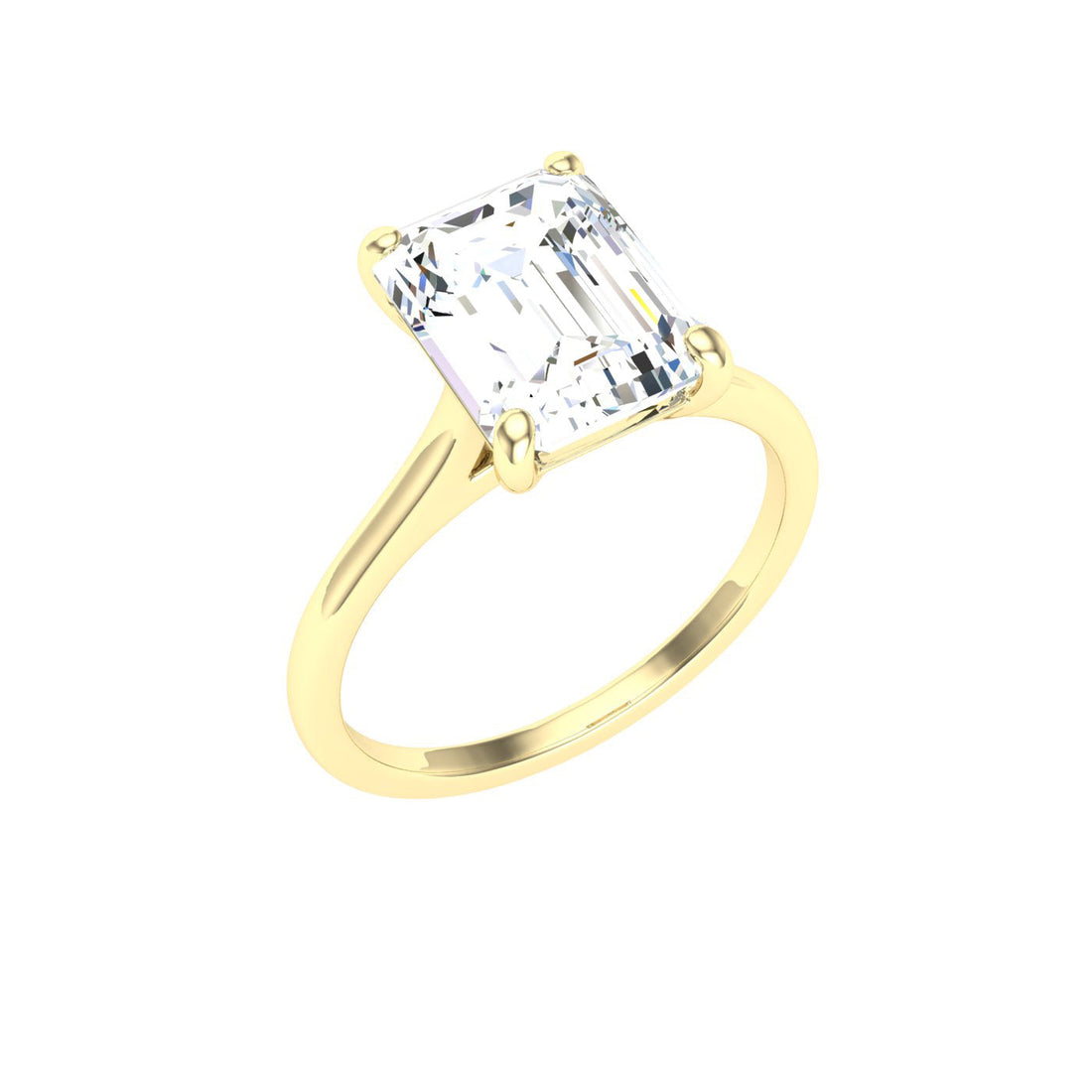 Shimmer Emerald Cut Solitaire Moissanite Engagement Ring Yellow Gold