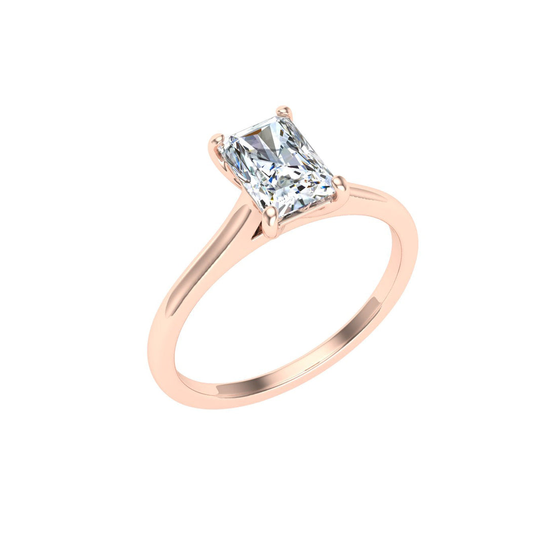 Shimmering Radiant Cut Solitaire Moissanite Engagement Ring Rose Gold