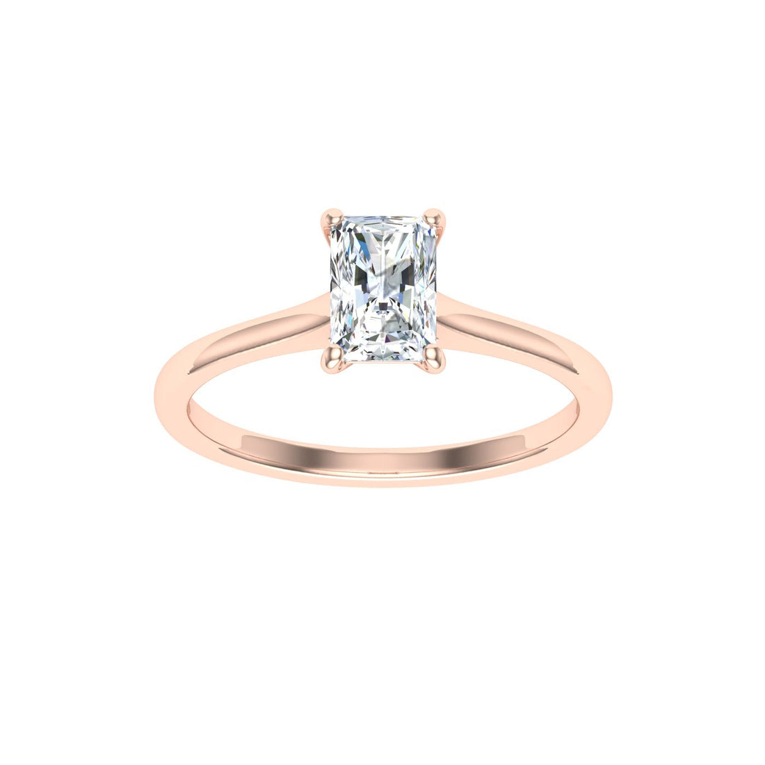 Shimmering Radiant Cut Solitaire Moissanite Engagement Ring Rose Gold