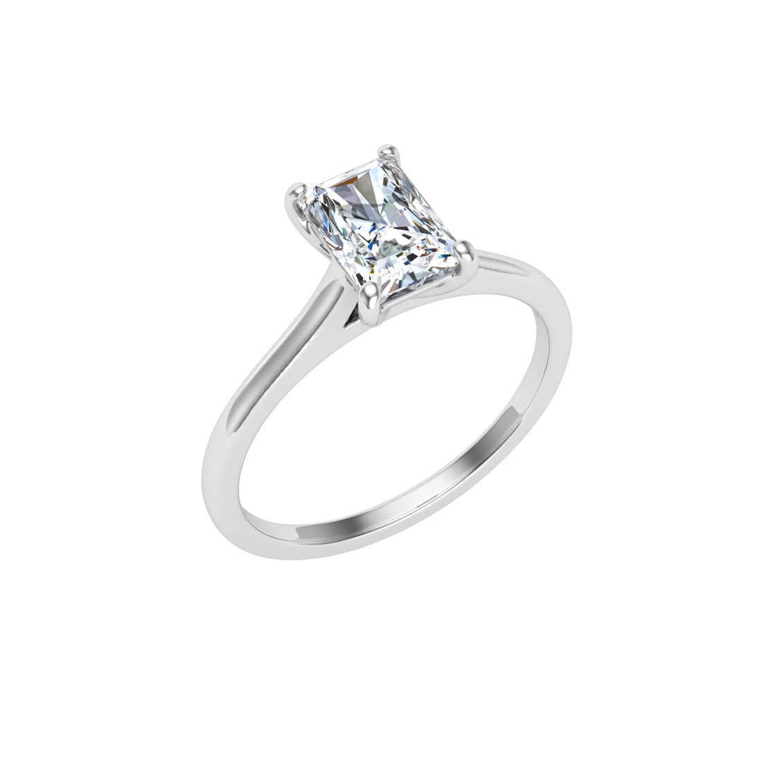 Shimmering Radiant Cut Solitaire Moissanite Engagement Ring White Gold