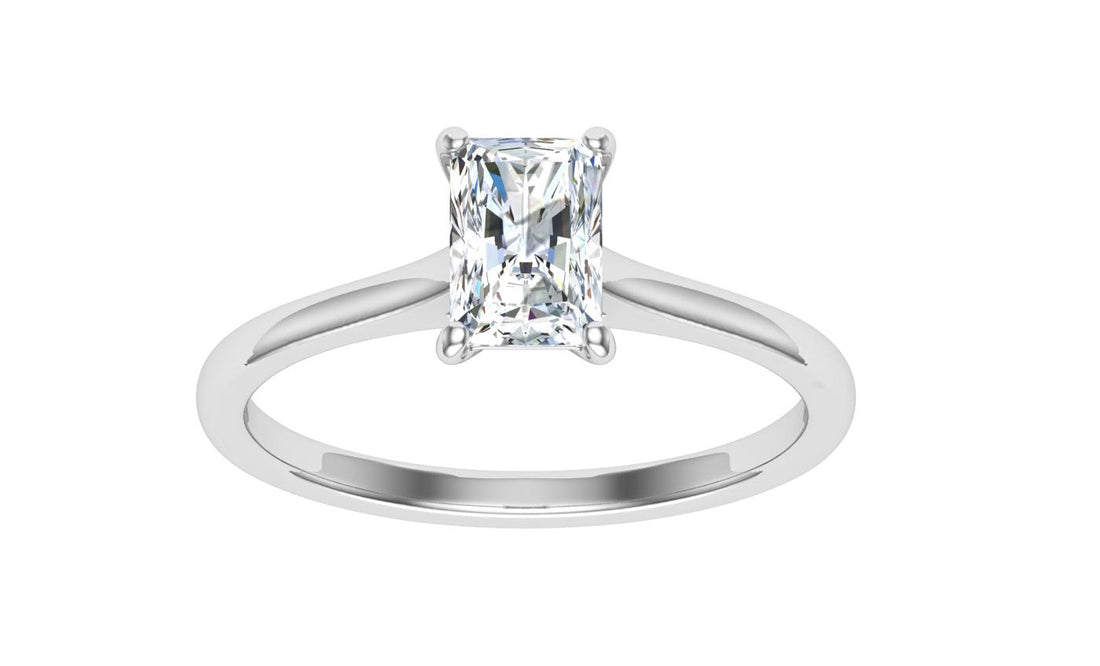 Shimmering Radiant Cut Solitaire Moissanite Engagement Ring White Gold