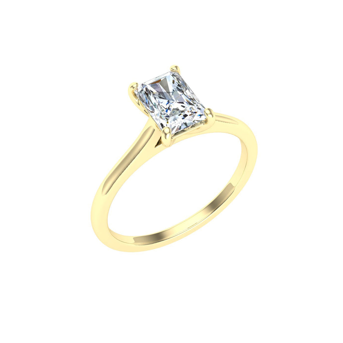 Shimmering Radiant Cut Solitaire Moissanite Engagement Ring Yellow Gold