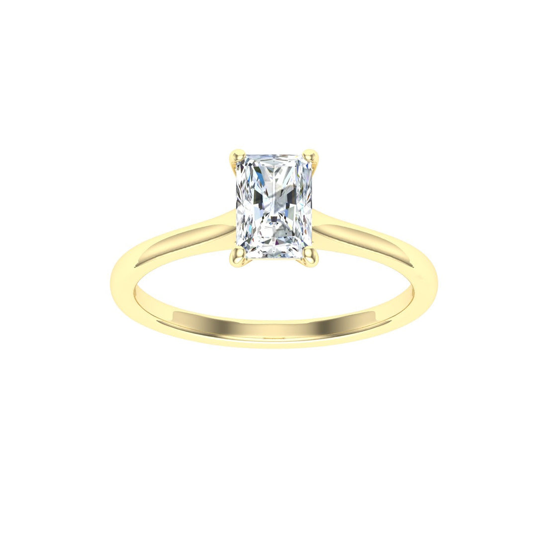 Shimmering Radiant Cut Solitaire Moissanite Engagement Ring Yellow Gold