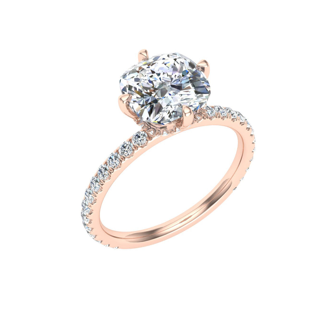 Shine Cushion Cut Compass Prong Moissanite Engagement Ring Rose Gold