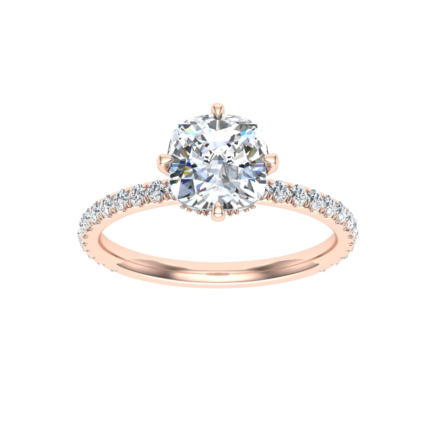 Shine Cushion Cut Compass Prong Moissanite Engagement Ring Rose Gold
