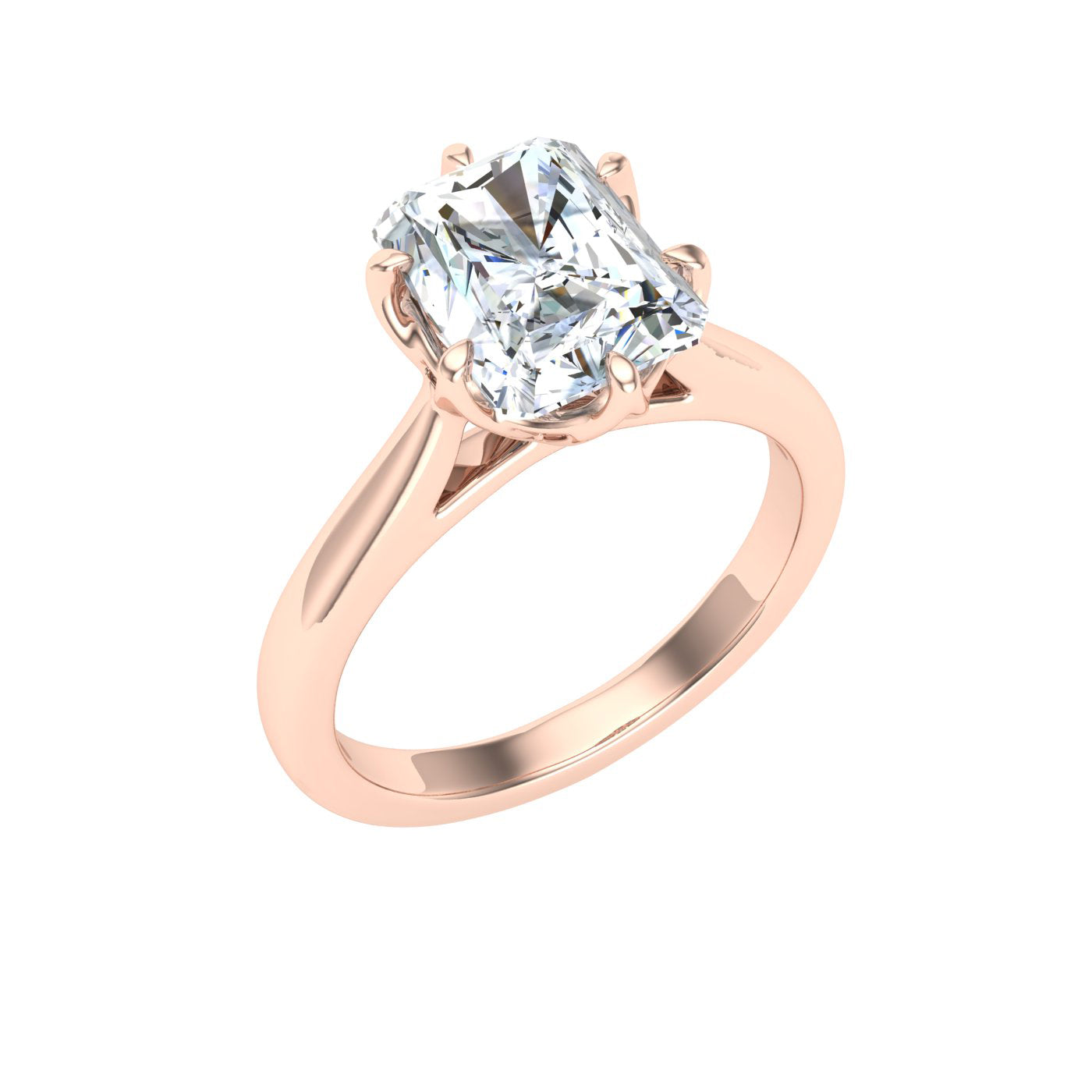 Sirocco Radiant Cut Solitaire Moissanite Engagement Ring Rose Gold