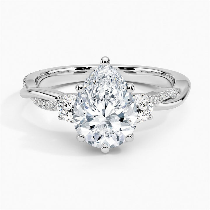 Skyline Pear Twisted Vine Three Stone Moissanite Engagement Ring White Gold