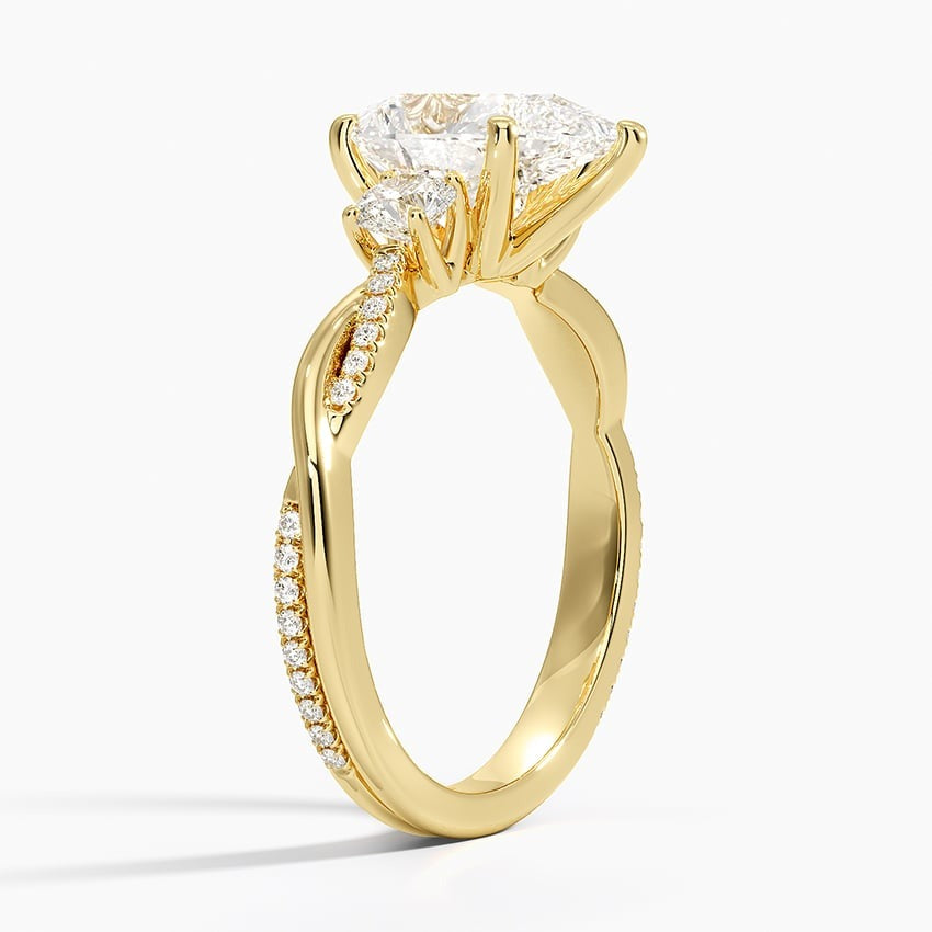 Skyline Pear Twisted Vine Three Stone Moissanite Engagement Ring Yellow Gold