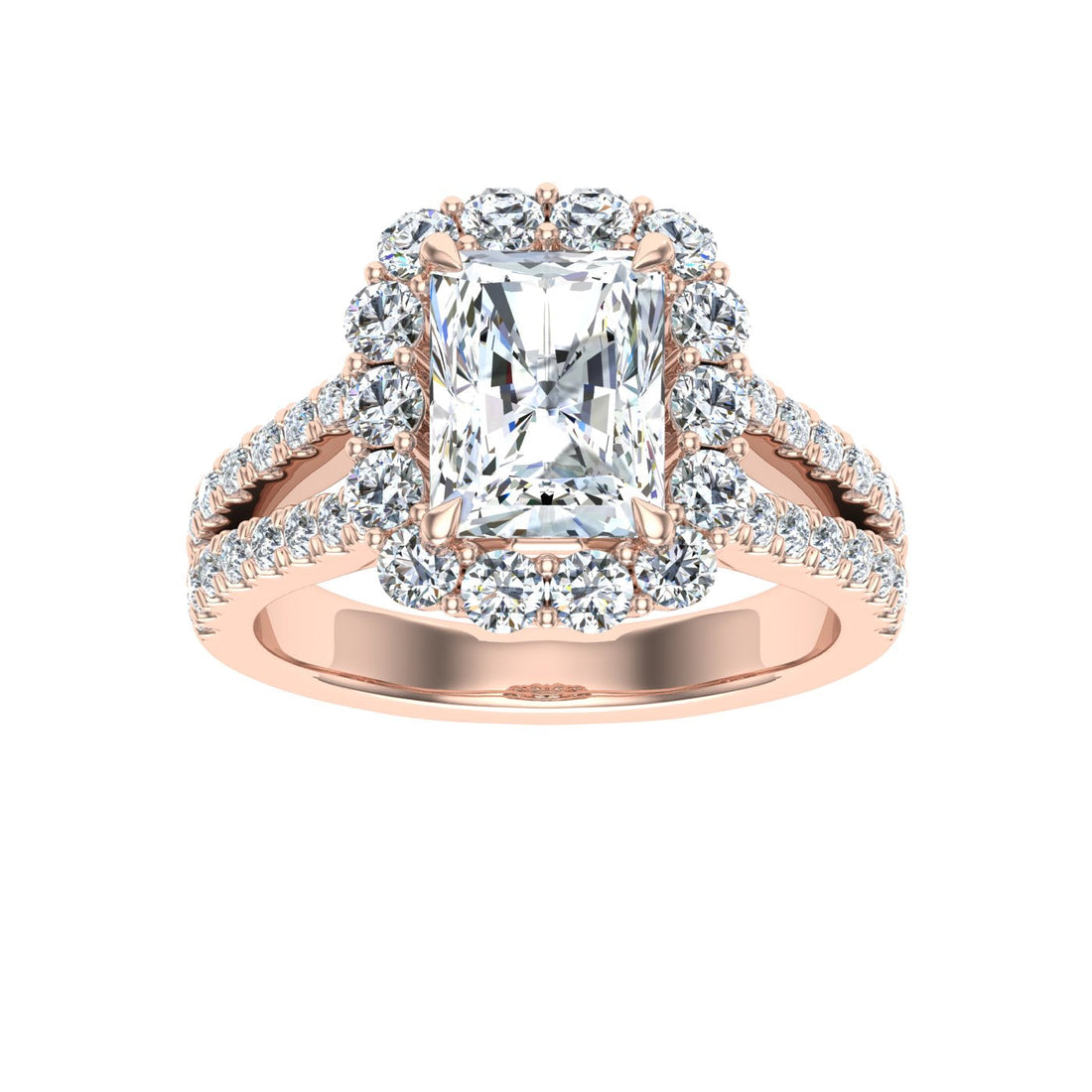 Soiree Radiant Cut Halo Moissanite Engagement Ring Rose Gold