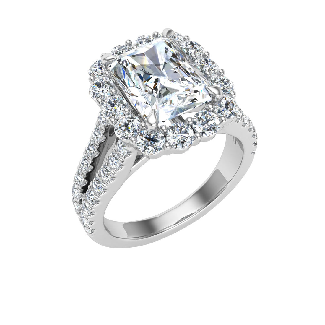 Soiree Radiant Cut Halo Moissanite Engagement Ring White Gold