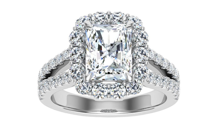 Soiree Radiant Cut Halo Moissanite Engagement Ring White Gold