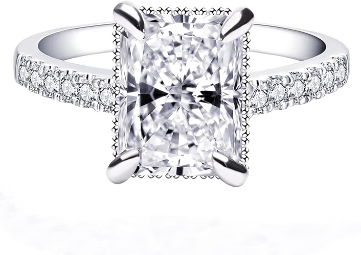 Solace Square Radiant Side Stones Cut Moissanite Engagement Ring White Gold