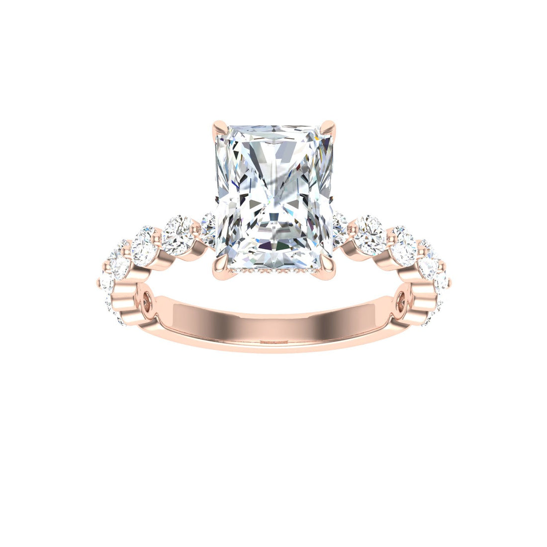 Soliloquy Radiant Cut Hidden Halo Moissanite Engagement Ring Rose Gold