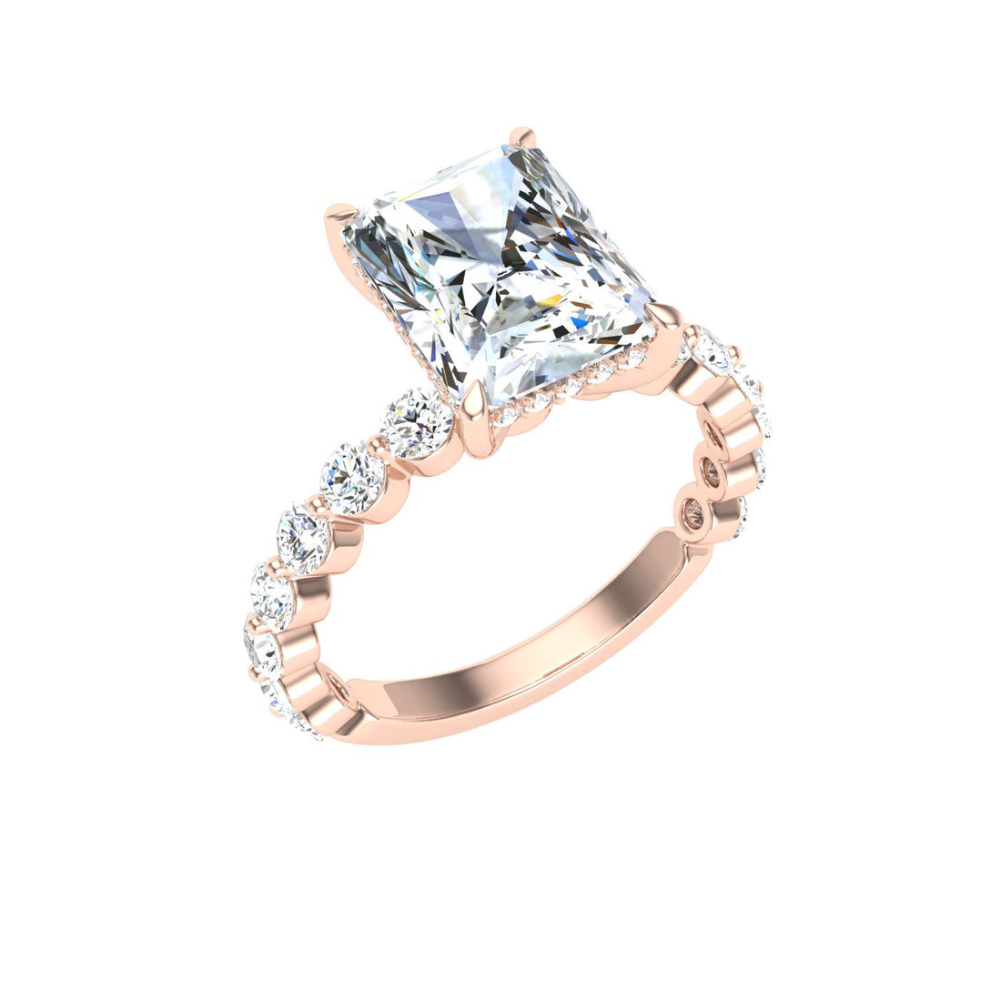 Soliloquy Radiant Cut Hidden Halo Moissanite Engagement Ring Rose Gold