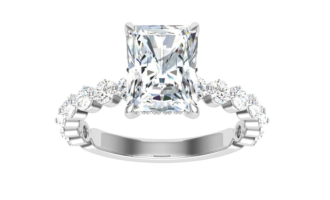 Soliloquy Radiant Cut Hidden Halo Moissanite Engagement Ring White Gold