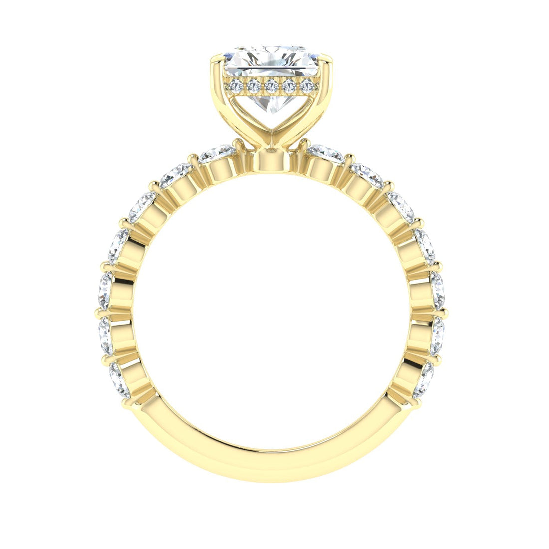 Soliloquy Radiant Cut Hidden Halo Moissanite Engagement Ring Yellow Gold