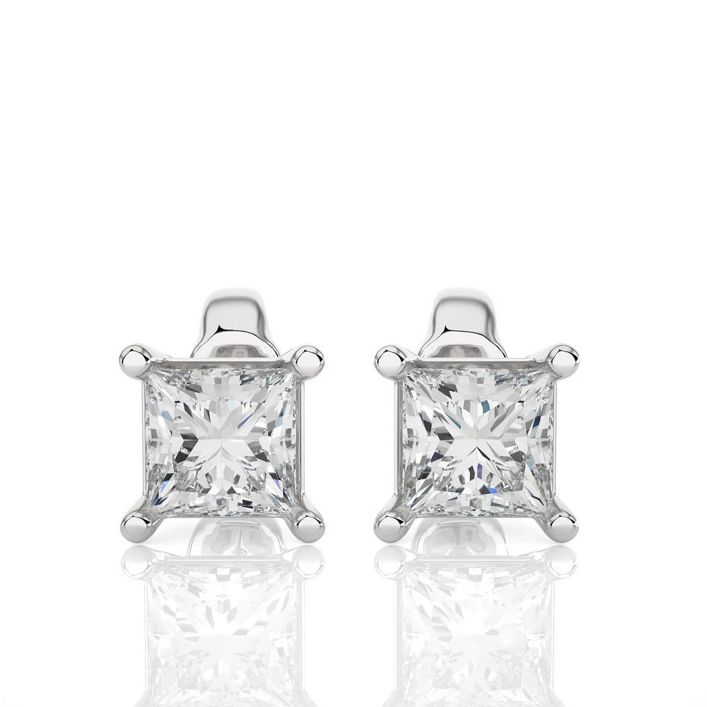Solitaire Princess Cut Sway Lab Diamond Studs Earrings