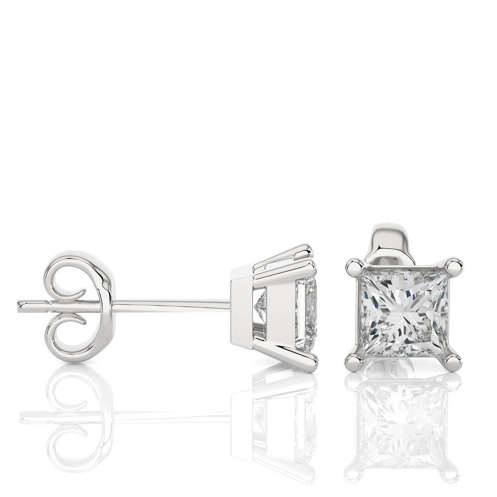 Solitaire Princess Cut Sway Lab Diamond Studs Earrings