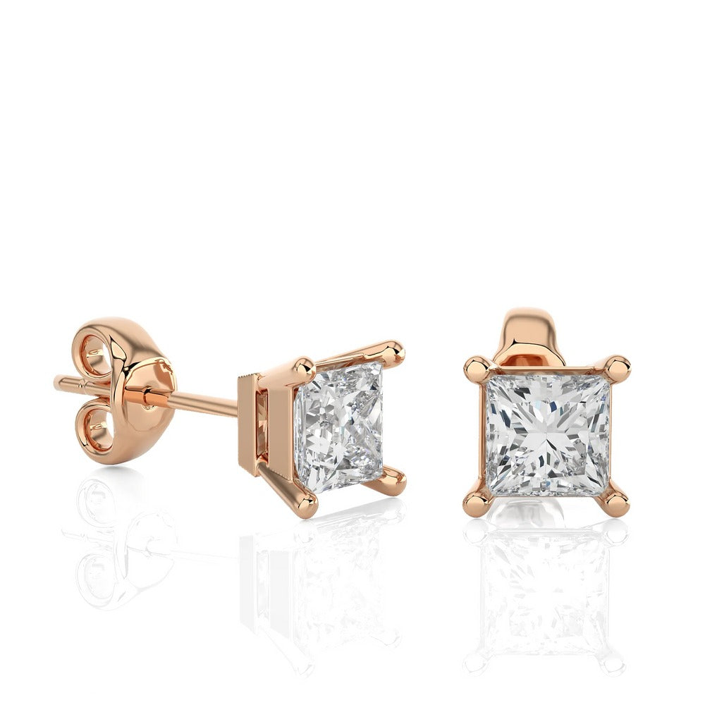 Solitaire Princess Cut Sway Lab Diamond Studs Earrings