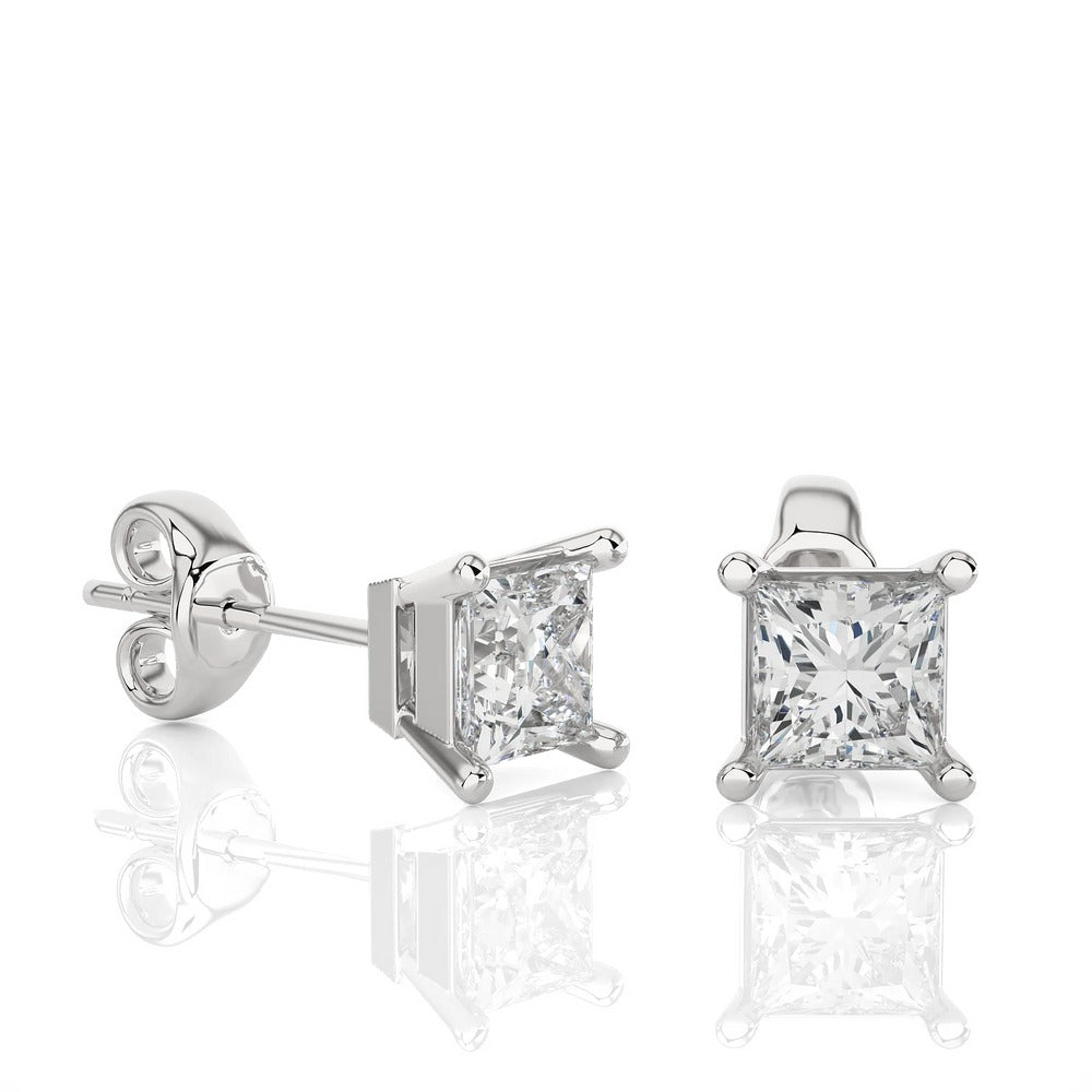 Solitaire Princess Cut Sway Lab Diamond Studs Earrings 