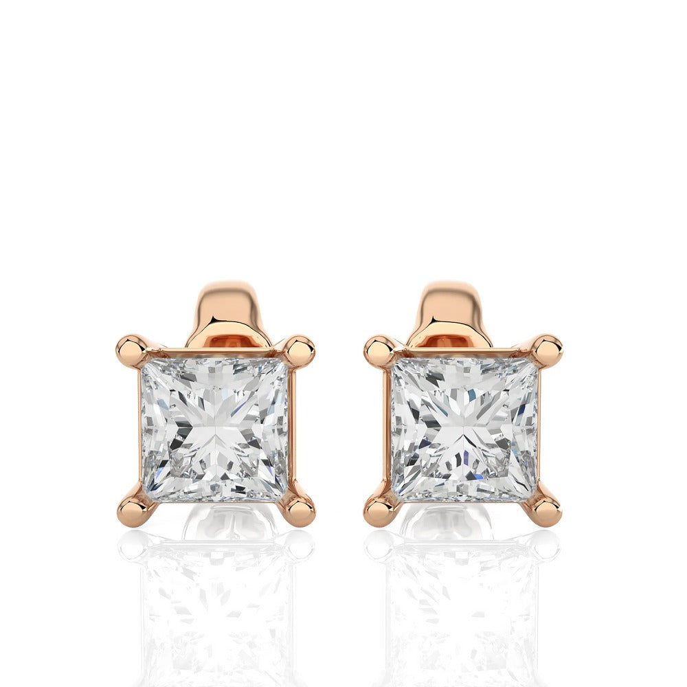 Solitaire Princess Cut Sway Lab Diamond Studs Earrings