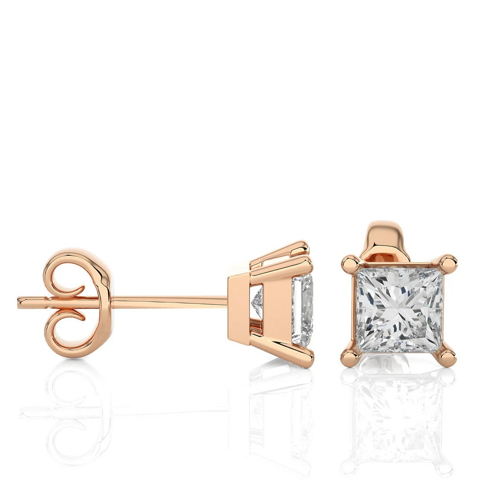 Solitaire Princess Cut Sway Lab Diamond Studs Earrings 