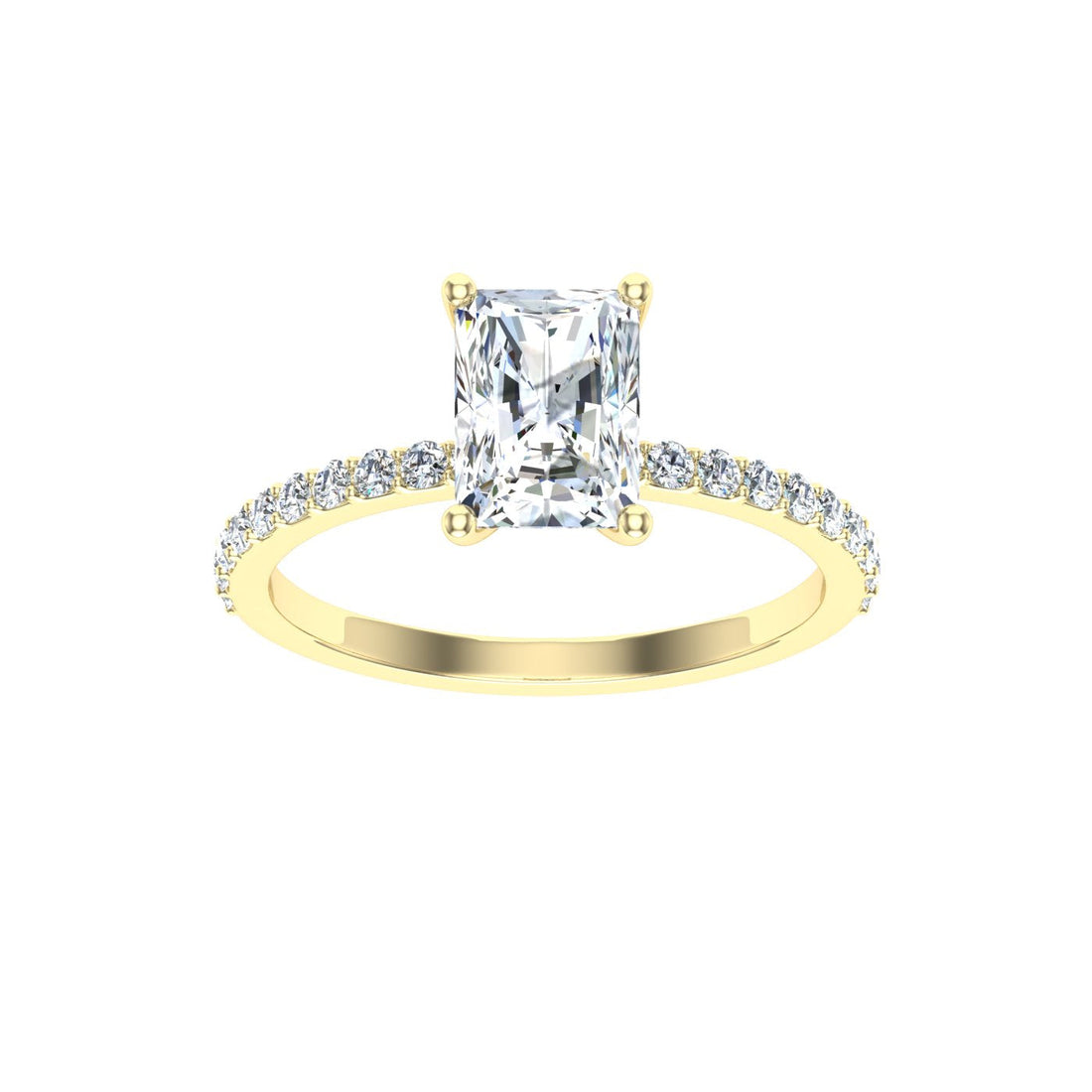 Solitude Radiant Cut Moissanite Engagement Ring Yellow Gold