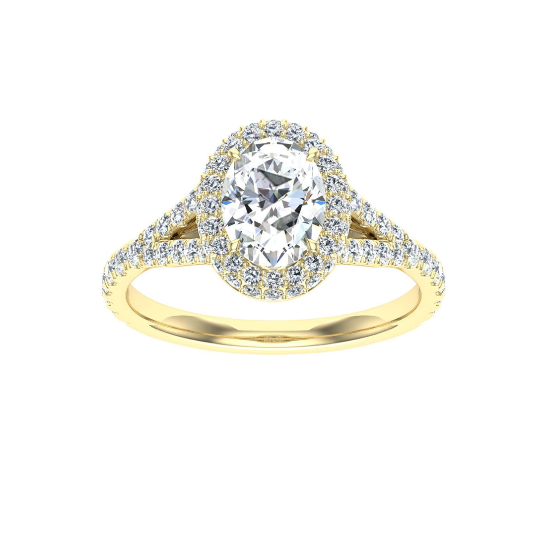 Solstice Oval Cut Side Stones Moissanite Engagement Ring Yellow Gold