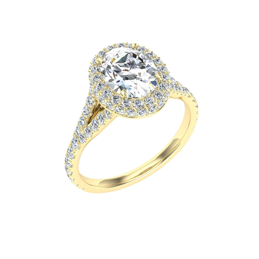 Solstice Oval Cut Side Stones Moissanite Engagement Ring Yellow Gold