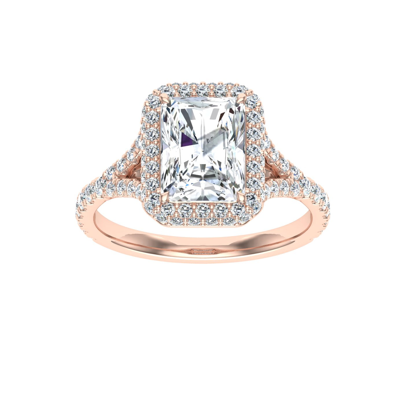 Sonata Radiant Cut Side Stones Moissanite Engagement Ring Rose Gold