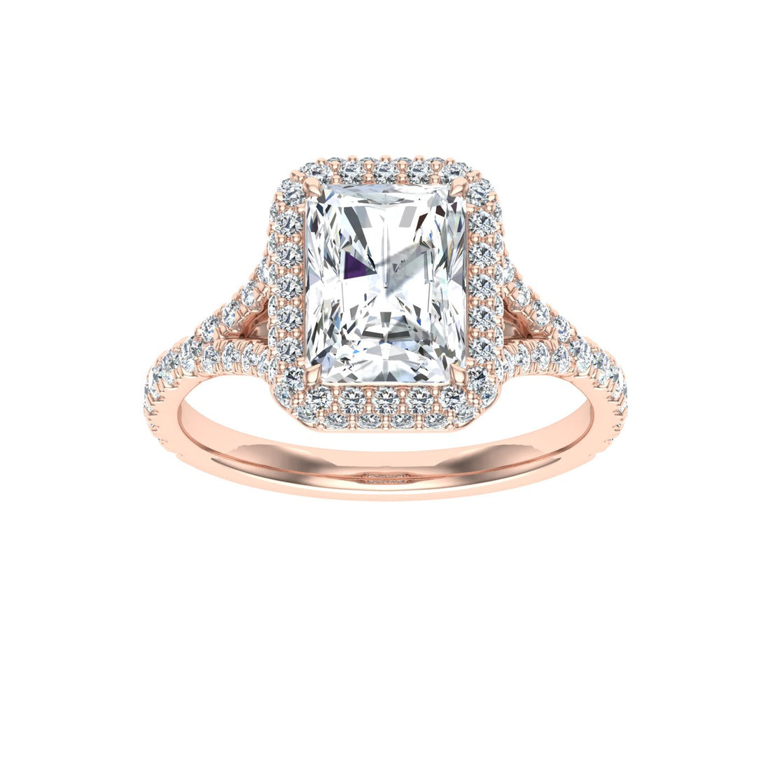 Sonata Radiant Cut Side Stones Moissanite Engagement Ring Rose Gold