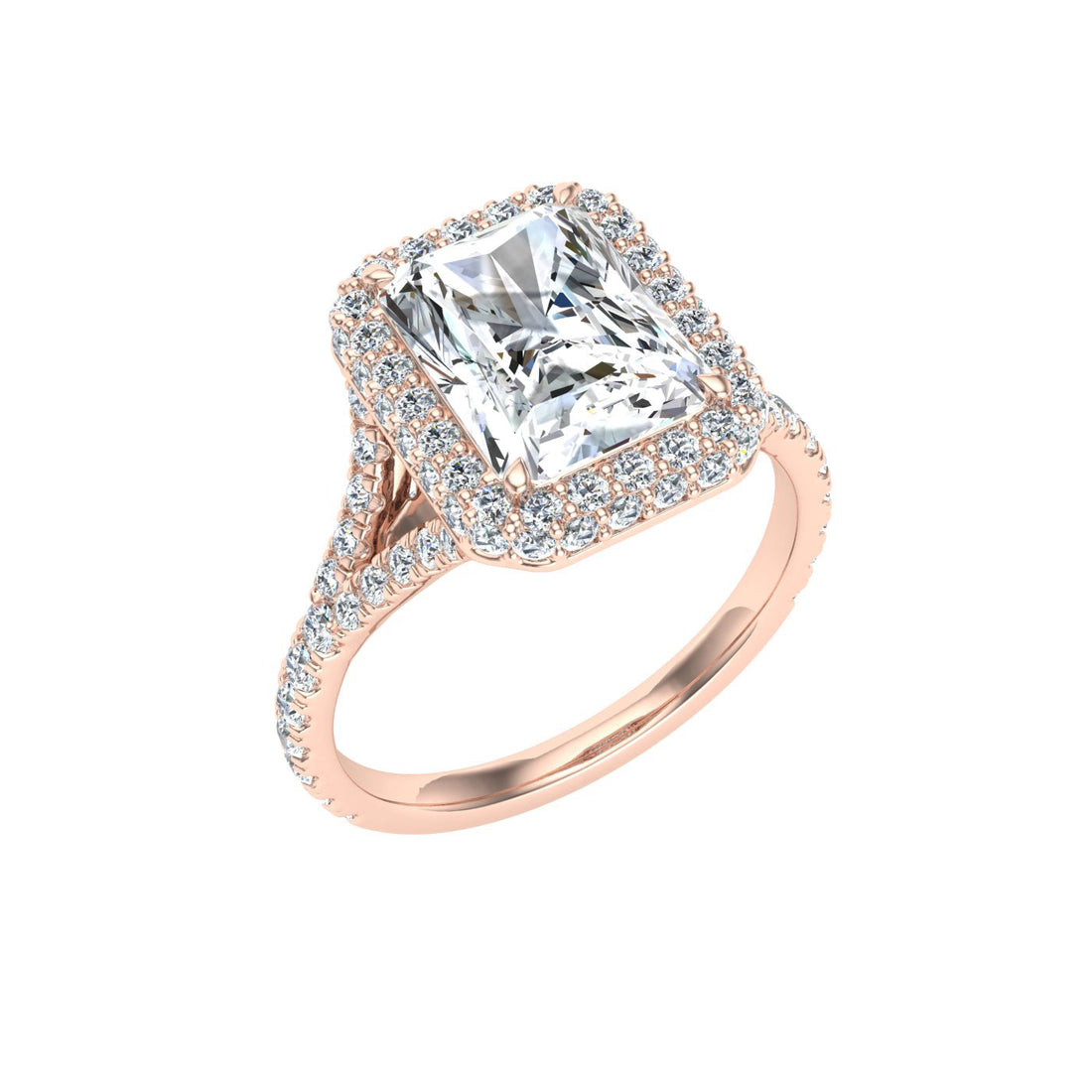 Sonata Radiant Cut Side Stones Moissanite Engagement Ring Rose Gold