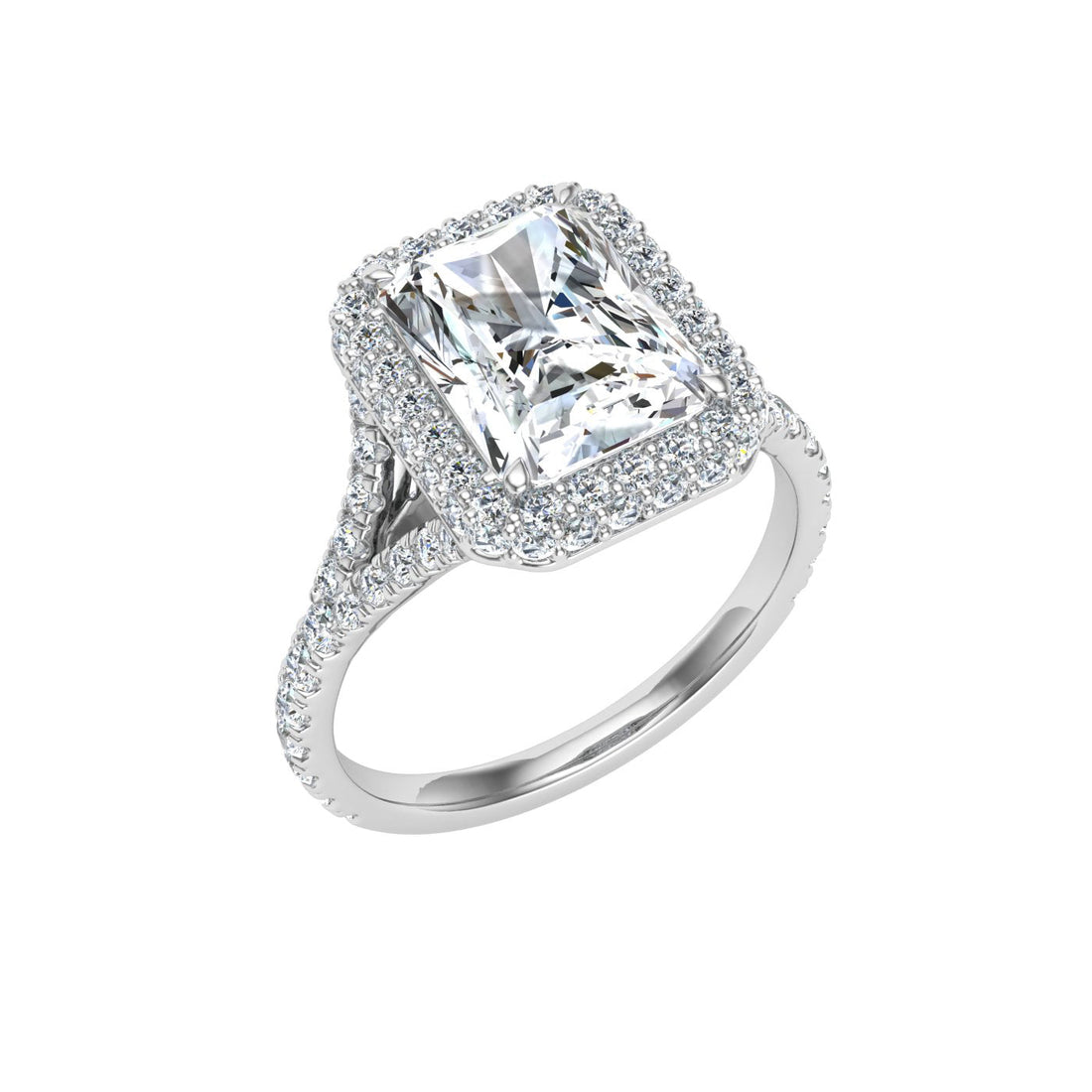 Sonata Radiant Cut Side Stones Moissanite Engagement Ring White Gold