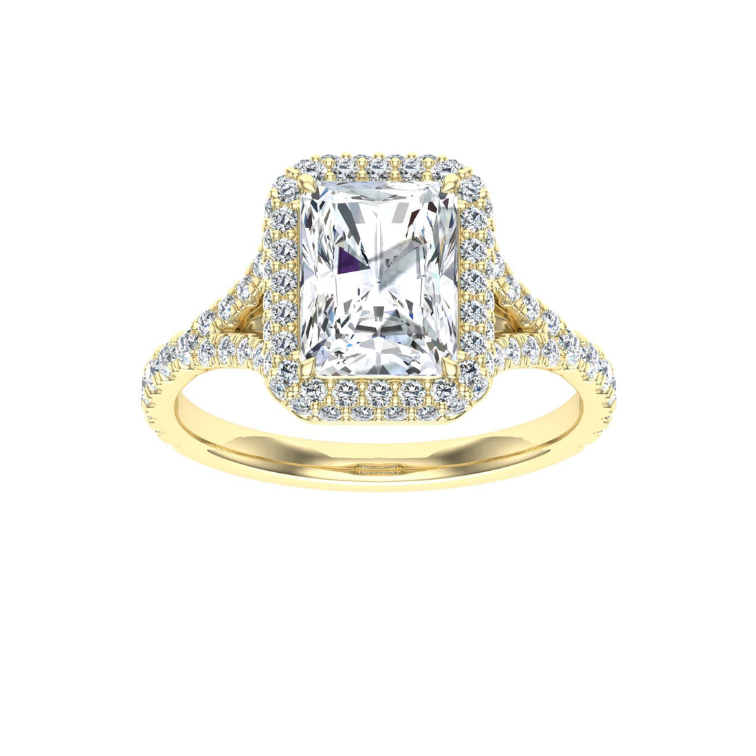 Sonata Radiant Cut Side Stones Moissanite Engagement Ring Yellow Gold