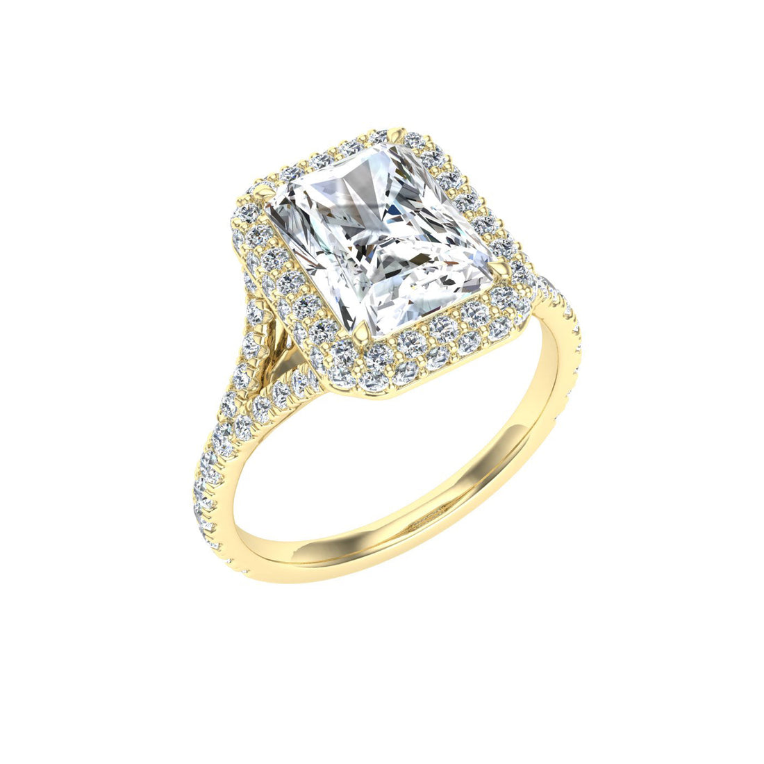 Sonata Radiant Cut Side Stones Moissanite Engagement Ring Yellow Gold