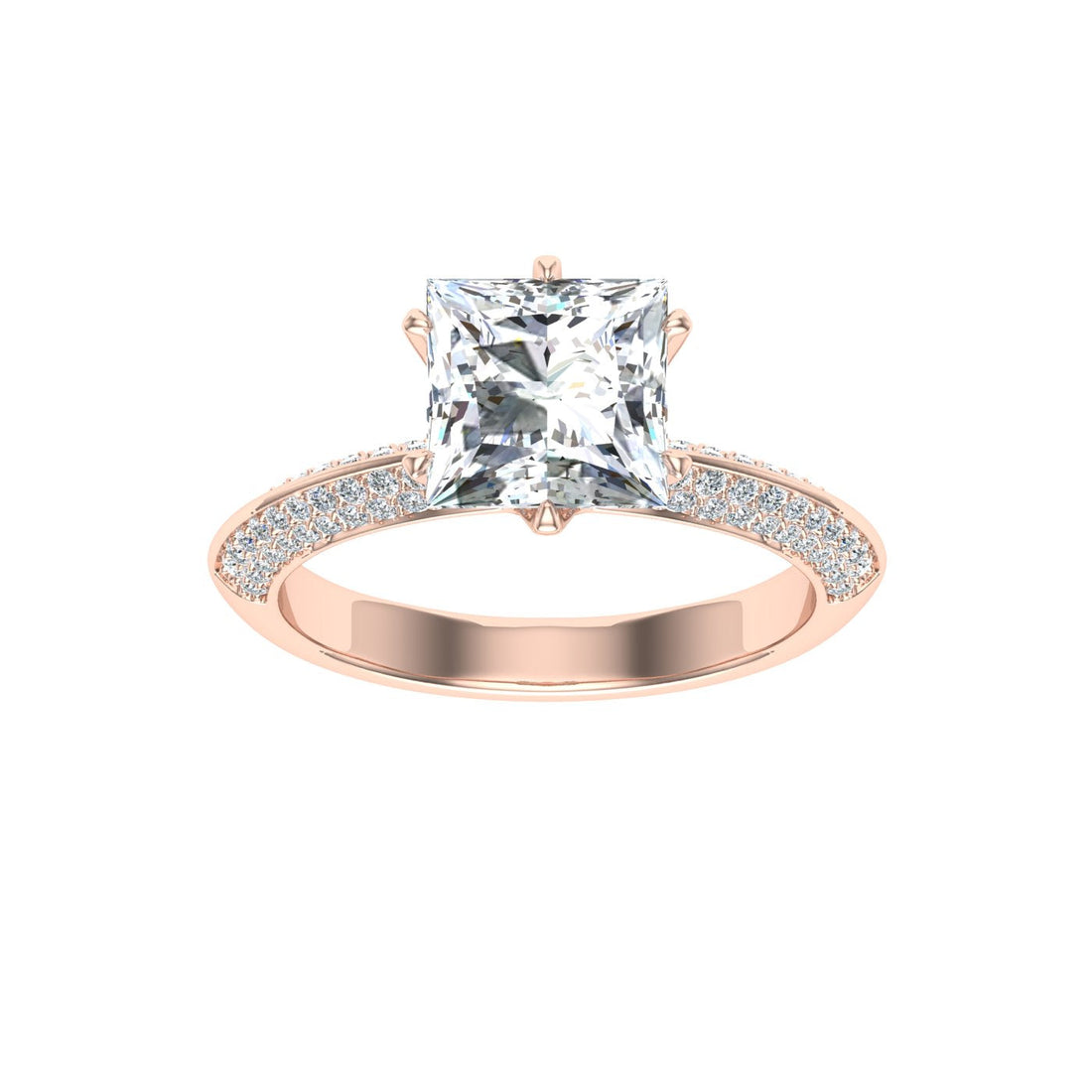 Soulmate's Princess Cut Knife Edge Band Moissanite Engagement Ring Rose Gold