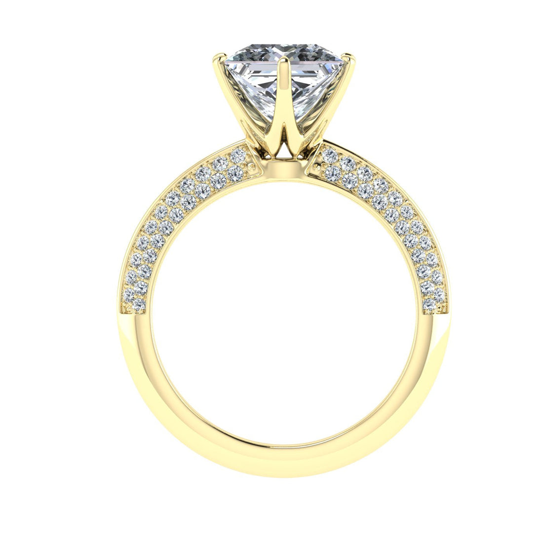 Soulmate's Princess Cut Knife Edge Band Moissanite Engagement Ring Yellow Gold