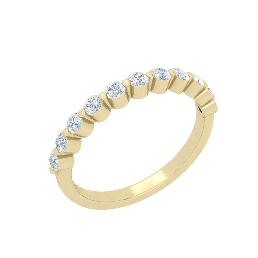 Spaced Round Prong Moissanite Wedding Band Yellow Gold