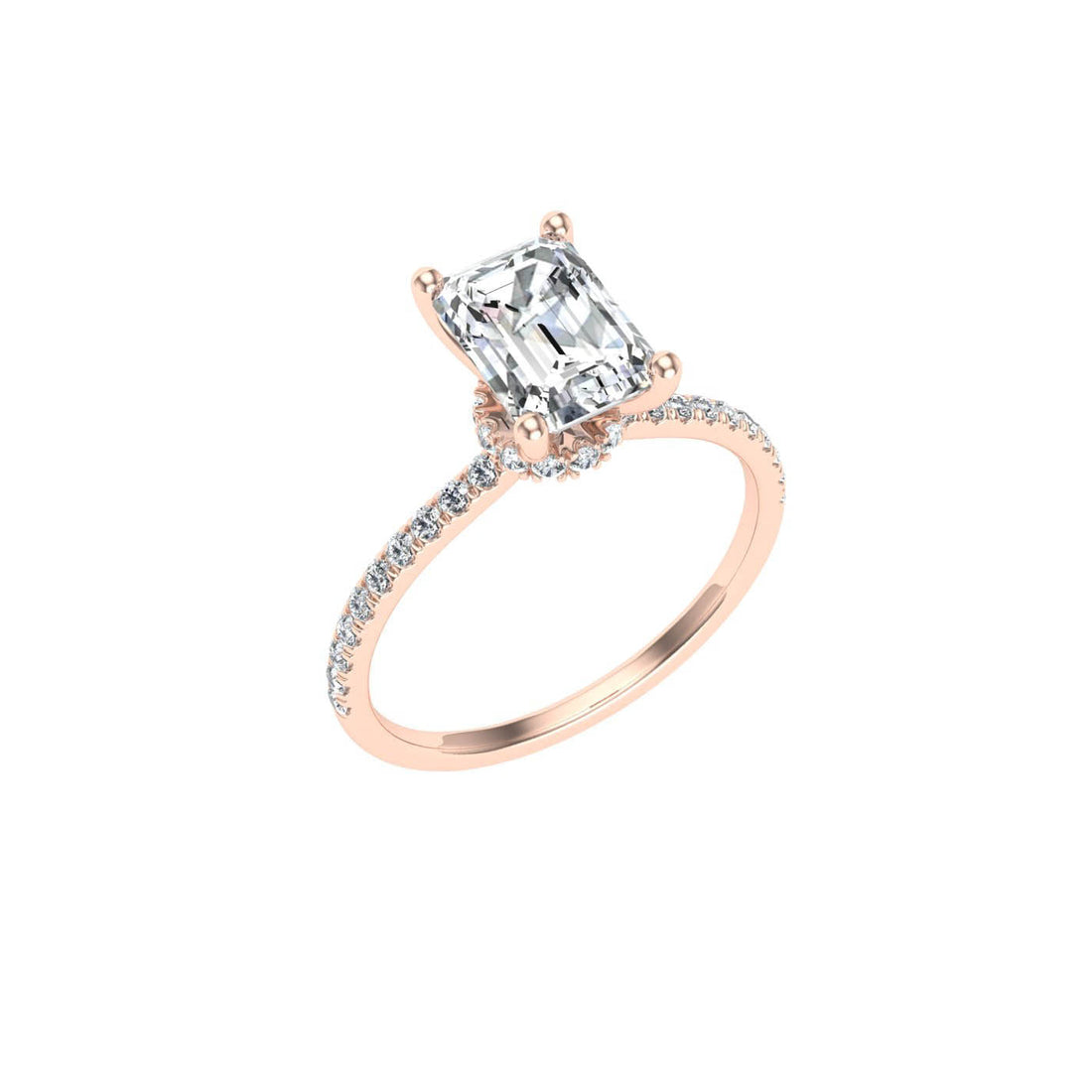 Sparkle Emerald Cut Hidden Halo Moissanite Engagement Ring Rose Gold