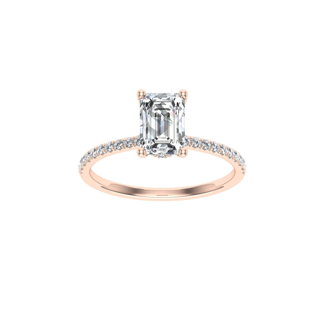 Sparkle Emerald Cut Hidden Halo Moissanite Engagement Ring Rose Gold