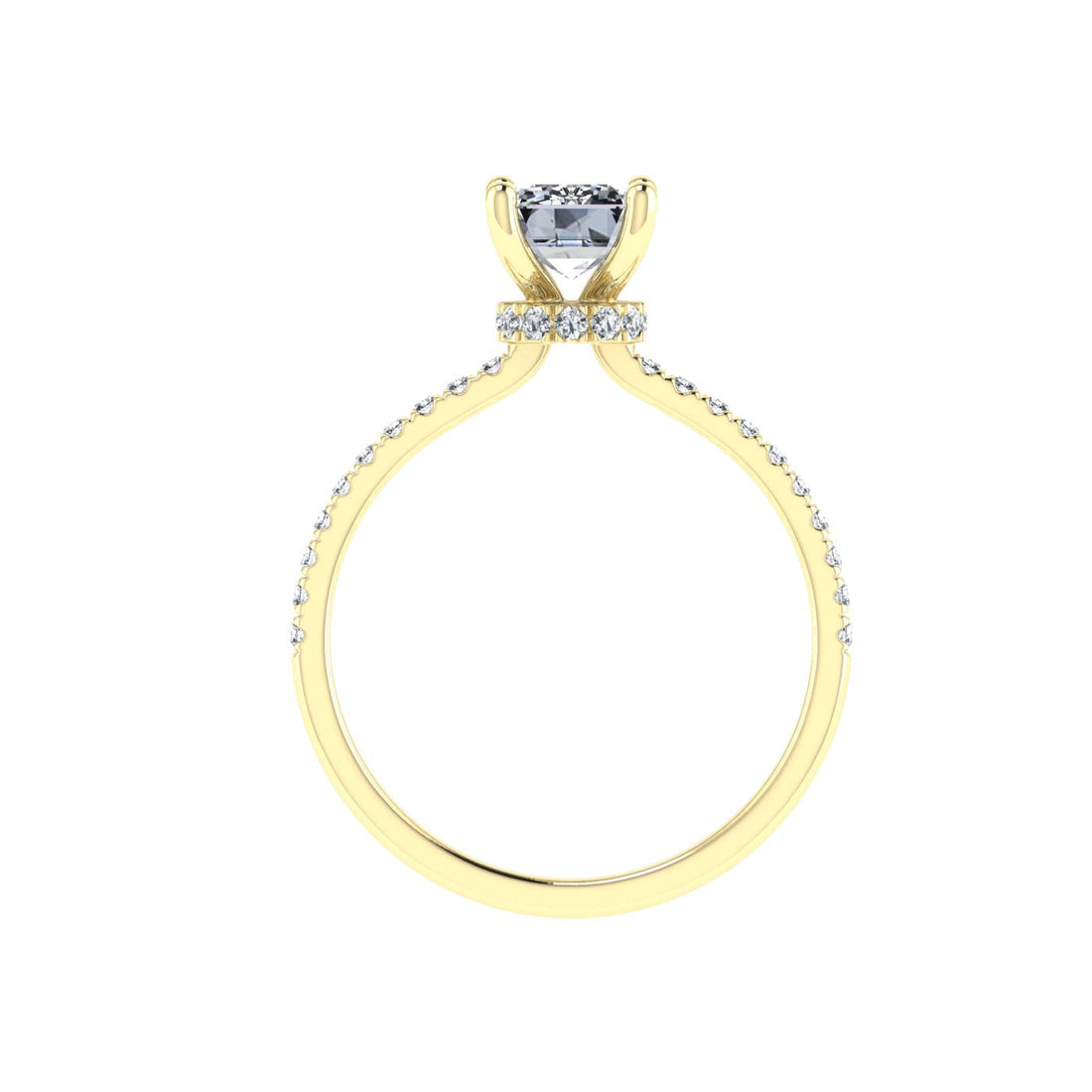 Sparkle Emerald Cut Hidden Halo Moissanite Engagement Ring Yellow Gold