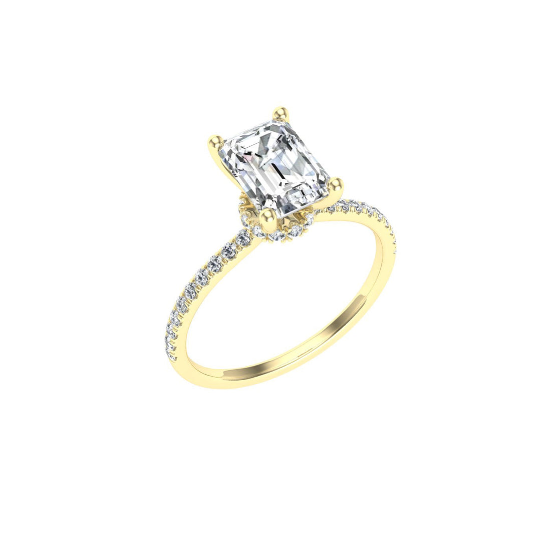 Sparkle Emerald Cut Hidden Halo Moissanite Engagement Ring Yellow Gold