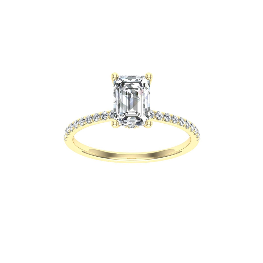 Sparkle Emerald Cut Hidden Halo Moissanite Engagement Ring Yellow Gold