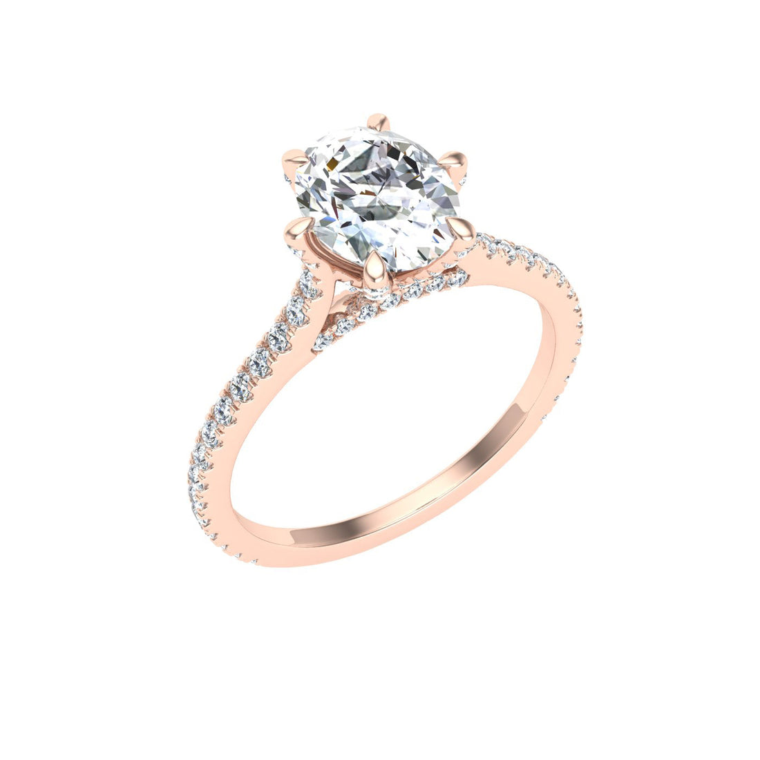 Sparkle Oval Cut Side Stones Moissanite Engagement Ring Rose Gold