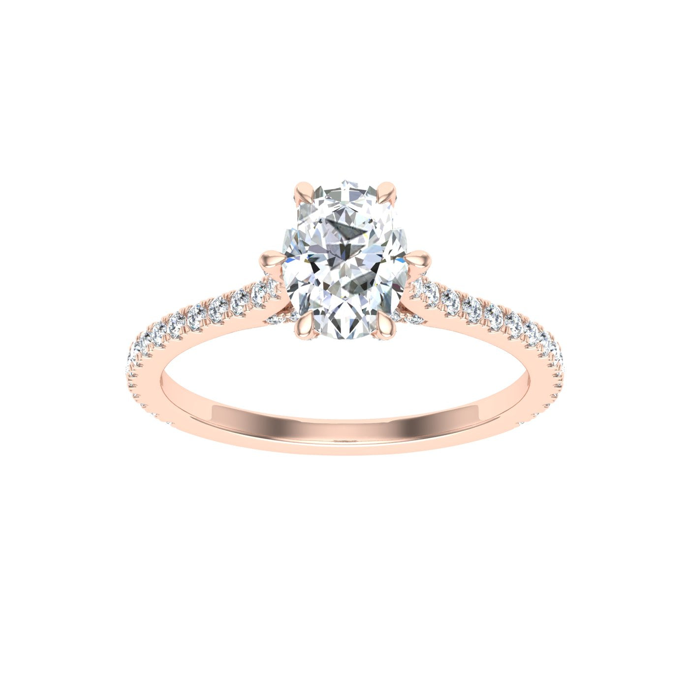 Sparkle Oval Cut Side Stones Moissanite Engagement Ring Rose Gold
