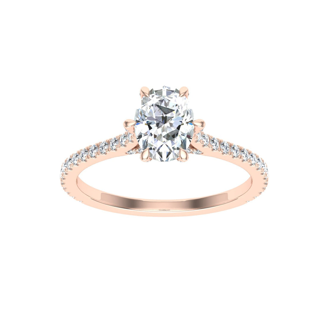 Sparkle Oval Cut Side Stones Moissanite Engagement Ring Rose Gold