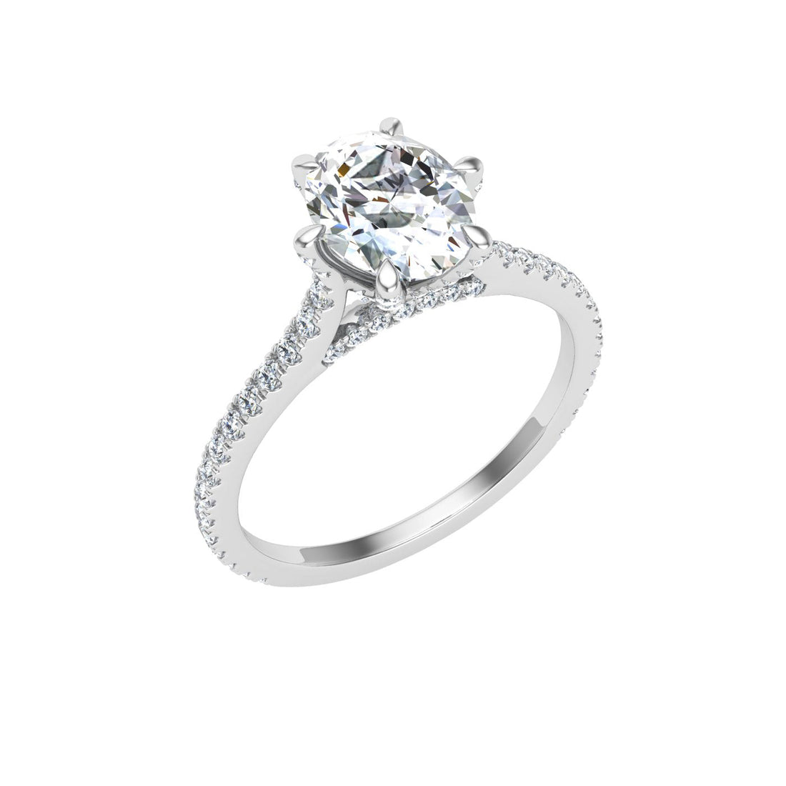 Sparkle Oval Cut Side Stones Moissanite Engagement Ring White Gold