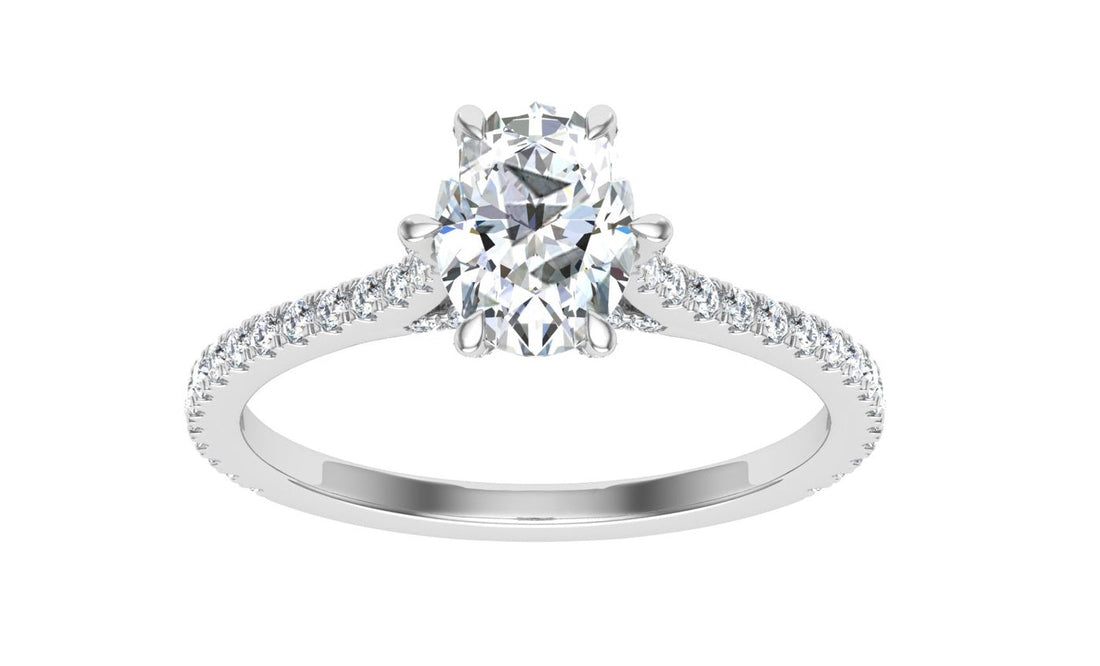 Sparkle Oval Cut Side Stones Moissanite Engagement Ring White Gold