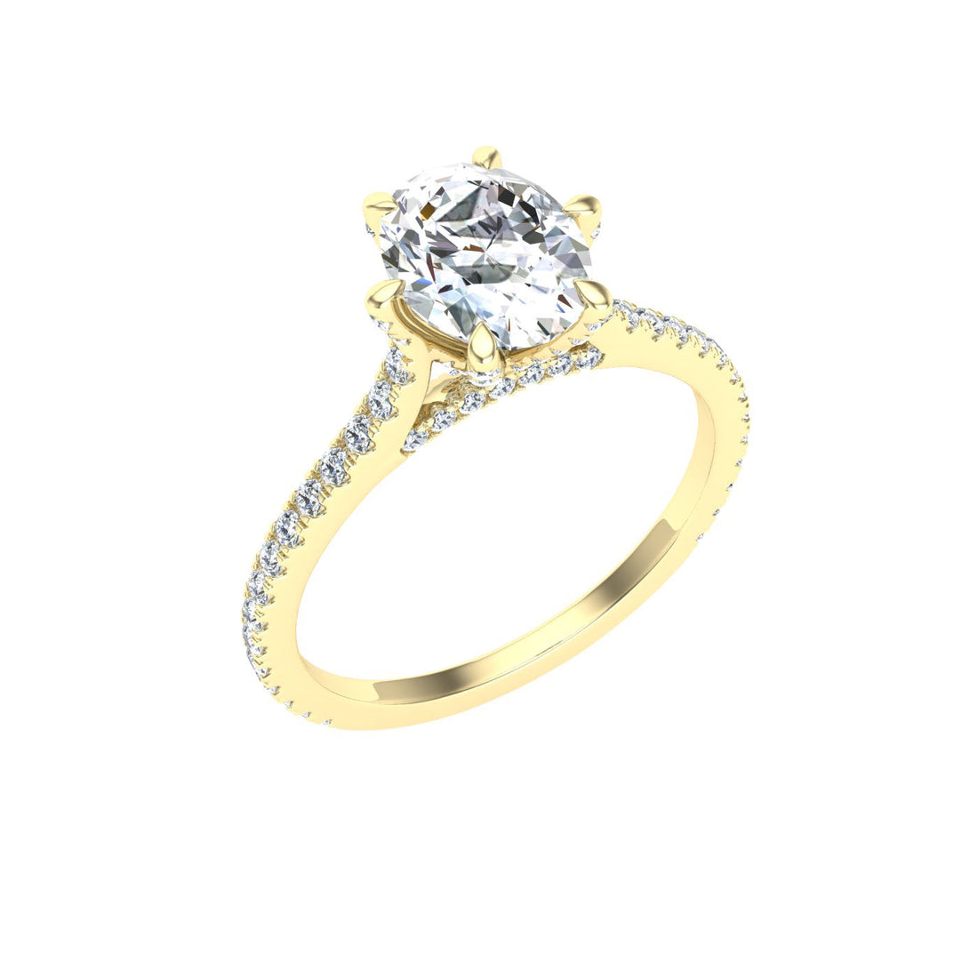 Sparkle Oval Cut Side Stones Moissanite Engagement Ring Yellow Gold